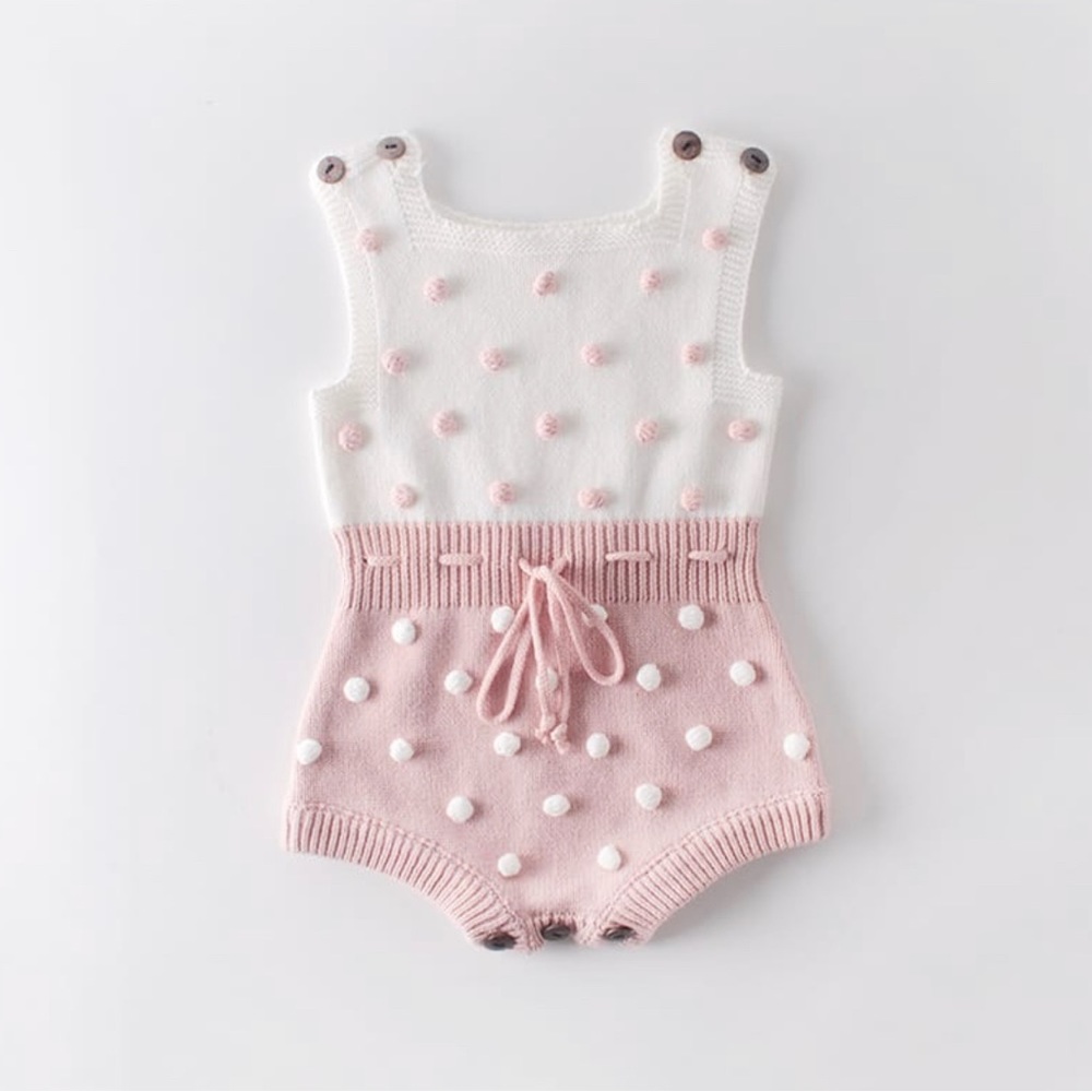 Knitted Onesie, Romper with Pom Poms for baby girls